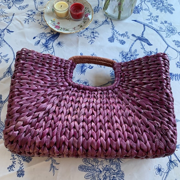 Woven Straw Tote Bag in Deep Plum - Women Bags - Picture 6 of 6